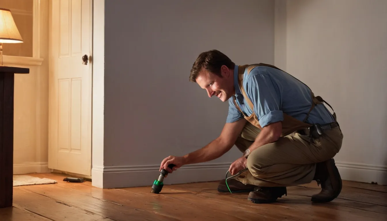 A pest control provider inspecting a basement beam for termite damage in a home near Rockville